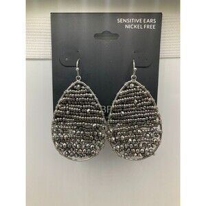 LANE BRYANT Teardrop Grey Beaded & Wire Earrings